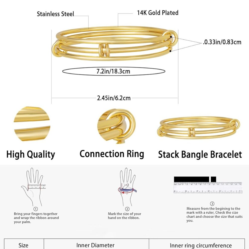 Stackable Bangle Bracelets 14k Gold Plated Stainl… - image 4